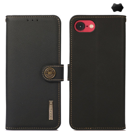 For iPhone 16e KHAZNEH Custer Genuine Leather RFID Phone Case(Black) - iPhone 16e Cases by PMC Jewellery | Online Shopping South Africa | PMC Jewellery | Buy Now Pay Later Mobicred