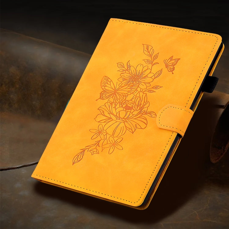 For iPad Pro 11 2024 Peony Butterfly Embossed Leather Smart Tablet Case(Khaki) - iPad Pro 11 2024 Cases by PMC TechLife | Online Shopping South Africa | PMC TechLife | Buy Now Pay Later Mobicred