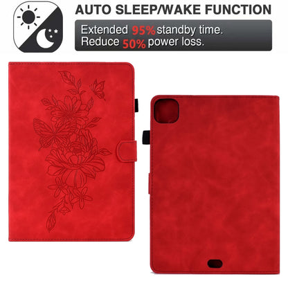 For iPad Pro 11 2024 Peony Butterfly Embossed Leather Smart Tablet Case(Red) - iPad Pro 11 2024 Cases by PMC Jewellery | Online Shopping South Africa | PMC Jewellery | Buy Now Pay Later Mobicred
