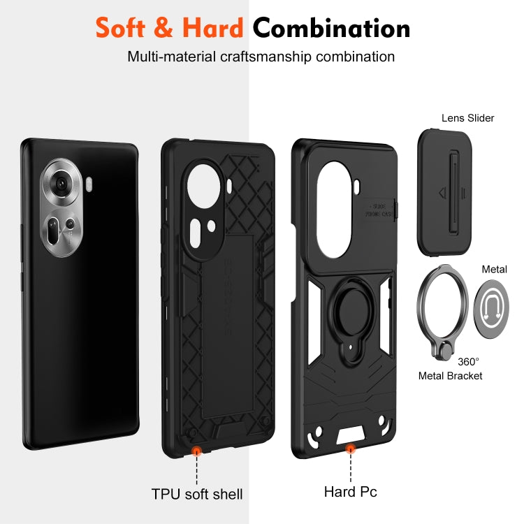 For OPPO Reno11 Global Camshield Ring Holder Phone Case(Black) - Reno11 Cases by PMC TechLife | Online Shopping South Africa | PMC TechLife | Buy Now Pay Later Mobicred