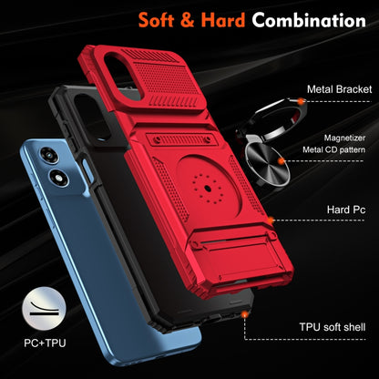 For Motorola Moto G Play 4G 2024 TPU+PC Shockproof Card Slot Phone Case with Metal Ring Holder(Red) - Motorola Cases by PMC Jewellery | Online Shopping South Africa | PMC Jewellery | Buy Now Pay Later Mobicred