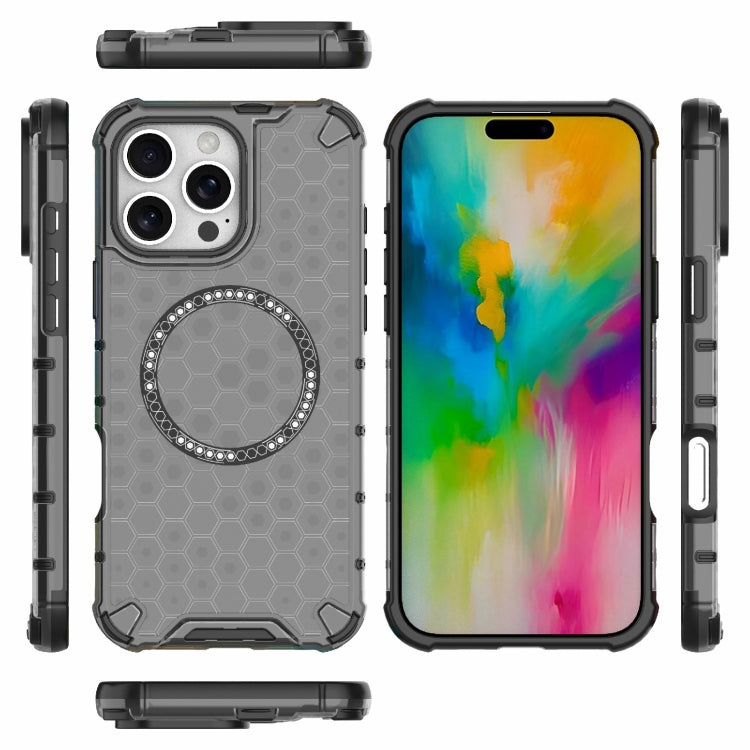 For iPhone 16 Pro Max Honeycomb Magnetic Ring Shockproof Phone Case(Black) - free shipping - PMC TechLife - Order now!