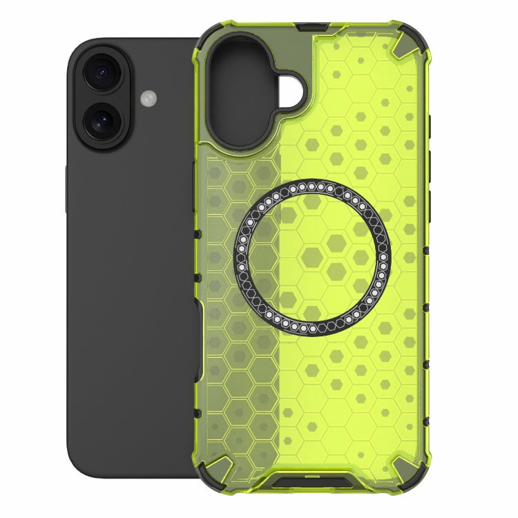 For iPhone 16 Plus Honeycomb Magnetic Ring Shockproof Phone Case(Green) - iPhone 16 Plus Cases by PMC TechLife | Online Shopping South Africa | PMC TechLife | Buy Now Pay Later Mobicred