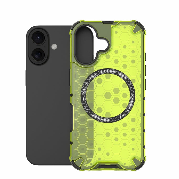 For iPhone 16 Honeycomb Magnetic Ring Shockproof Phone Case(Green) - iPhone 16 Cases by PMC Jewellery | Online Shopping South Africa | PMC Jewellery | Buy Now Pay Later Mobicred