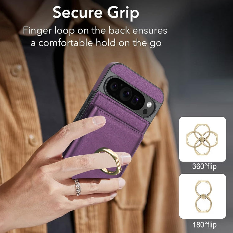 For Google Pixel 9 RFID Anti-theft Card Ring Holder Phone Case(Dark Purple) - Google Cases by PMC TechLife | Online Shopping South Africa | PMC TechLife | Buy Now Pay Later Mobicred