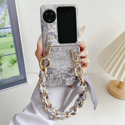 For OPPO Find N3 Flip Embroidery Style DIY Full Coverage Phone Case with Scarf / Bracelet(Grey) - Find N3 Flip Cases by PMC Jewellery | Online Shopping South Africa | PMC Jewellery | Buy Now Pay Later Mobicred