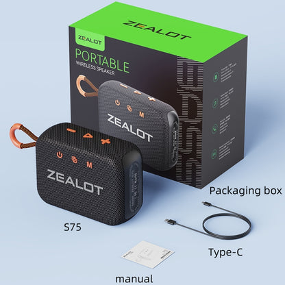 Zealot S75 Portable Outdoor IPX6 Waterproof Bluetooth Speaker(Grey) - Waterproof Speaker by ZEALOT | Online Shopping South Africa | PMC Jewellery | Buy Now Pay Later Mobicred