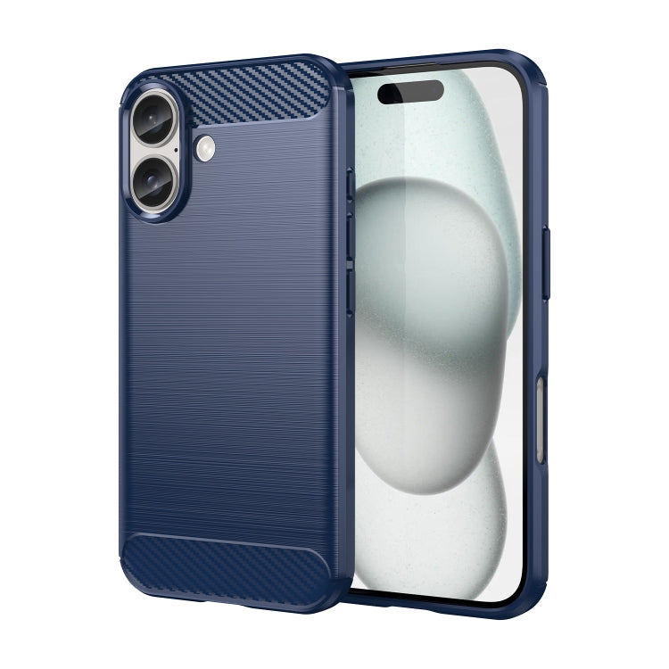 For iPhone 16 Brushed Texture Carbon Fiber TPU Phone Case(Blue) - iPhone 16 Cases by PMC TechLife | Online Shopping South Africa | PMC TechLife | Buy Now Pay Later Mobicred
