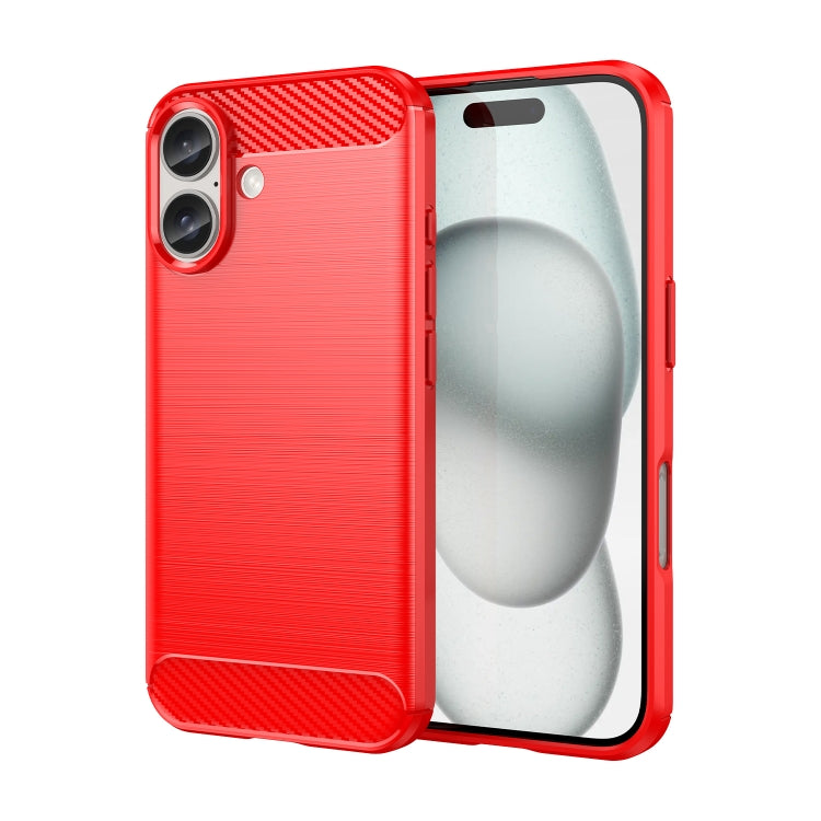 For iPhone 16 Brushed Texture Carbon Fiber TPU Phone Case(Red) - iPhone 16 Cases by PMC TechLife | Online Shopping South Africa | PMC TechLife | Buy Now Pay Later Mobicred