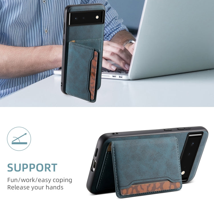 For Google Pixel 6 Denior D13 Retro Texture Leather MagSafe Card Bag Phone Case(Blue) - Google Cases by Denior | Online Shopping South Africa | PMC TechLife | Buy Now Pay Later Mobicred