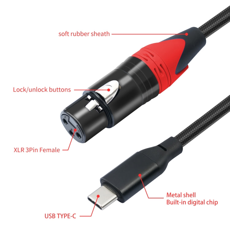 TY03RE Type-C Male to XLR Female Audio Cable for Dynamic Microphone, Length:1m(Black) - Microphone Audio Cable & Connector by PMC TechLife | Online Shopping South Africa | PMC TechLife | Buy Now Pay Later Mobicred