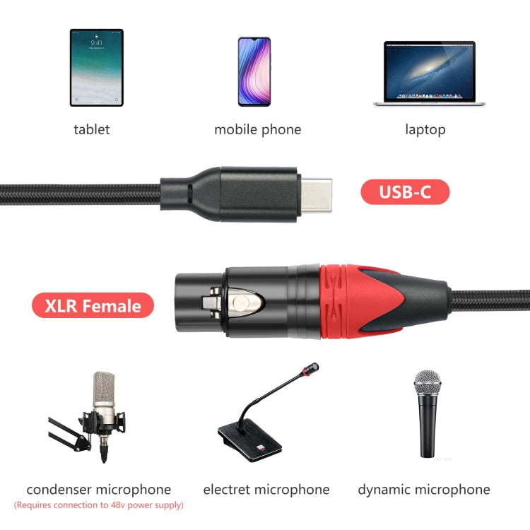 TY03RE Type-C Male to XLR Female Audio Cable for Dynamic Microphone, Length:1m(Black) - Microphone Audio Cable & Connector by PMC TechLife | Online Shopping South Africa | PMC TechLife | Buy Now Pay Later Mobicred