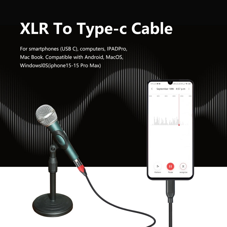 TY03RE Type-C Male to XLR Female Audio Cable for Dynamic Microphone, Length:3m(Black) - Microphone Audio Cable & Connector by PMC Jewellery | Online Shopping South Africa | PMC Jewellery | Buy Now Pay Later Mobicred