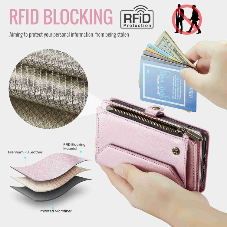 For iPhone XS / X CaseMe C36 Card Slots Zipper Wallet RFID Anti-theft Leather Phone Case(Pink) - More iPhone Cases by CaseMe | Online Shopping South Africa | PMC Jewellery | Buy Now Pay Later Mobicred