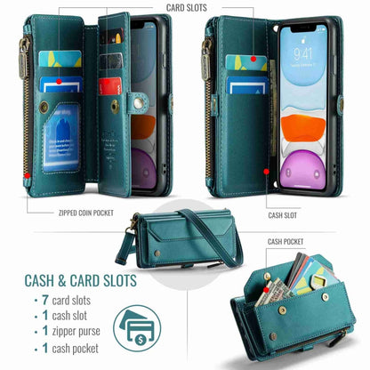 For iPhone 11 CaseMe C36 Card Slots Zipper Wallet RFID Anti-theft Leather Phone Case(Blue-green) - iPhone 11 Cases by CaseMe | Online Shopping South Africa | PMC Jewellery | Buy Now Pay Later Mobicred