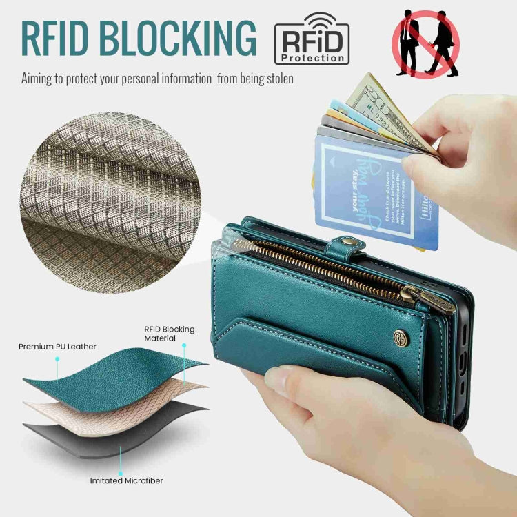 For iPhone 12 Pro Max CaseMe C36 Card Slots Zipper Wallet RFID Anti-theft Leather Phone Case(Blue-green) - iPhone 12 Pro Max Cases by CaseMe | Online Shopping South Africa | PMC Jewellery | Buy Now Pay Later Mobicred