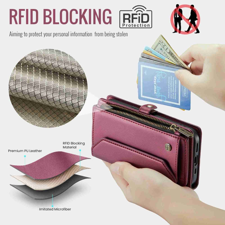 For iPhone 12 CaseMe C36 Card Slots Zipper Wallet RFID Anti-theft Leather Phone Case(Wine Red) - iPhone 12 / 12 Pro Cases by CaseMe | Online Shopping South Africa | PMC Jewellery | Buy Now Pay Later Mobicred