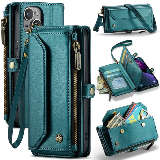 For iPhone 13 CaseMe C36 Card Slots Zipper Wallet RFID Anti-theft Leather Phone Case(Blue-green) - iPhone 13 Cases by CaseMe | Online Shopping South Africa | PMC Jewellery | Buy Now Pay Later Mobicred