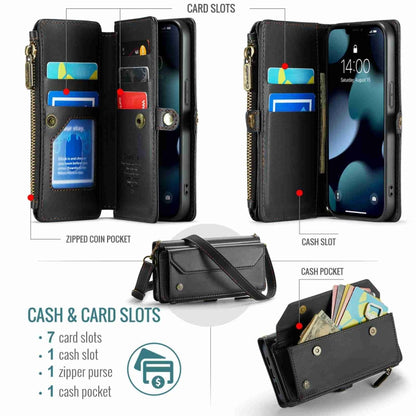 For iPhone 13 Pro CaseMe C36 Card Slots Zipper Wallet RFID Anti-theft Leather Phone Case(Black) - iPhone 13 Pro Cases by CaseMe | Online Shopping South Africa | PMC Jewellery | Buy Now Pay Later Mobicred