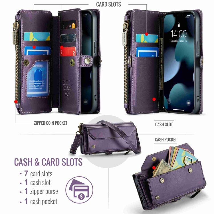 For iPhone 13 Pro Max CaseMe C36 Card Slots Zipper Wallet RFID Anti-theft Leather Phone Case(Purple) - iPhone 13 Pro Max Cases by CaseMe | Online Shopping South Africa | PMC Jewellery | Buy Now Pay Later Mobicred