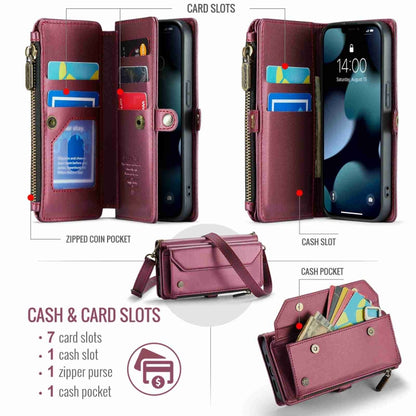 For iPhone 13 Pro Max CaseMe C36 Card Slots Zipper Wallet RFID Anti-theft Leather Phone Case(Wine Red) - iPhone 13 Pro Max Cases by CaseMe | Online Shopping South Africa | PMC Jewellery | Buy Now Pay Later Mobicred