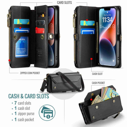 For iPhone 14 CaseMe C36 Card Slots Zipper Wallet RFID Anti-theft Leather Phone Case(Black) - iPhone 14 Cases by CaseMe | Online Shopping South Africa | PMC Jewellery | Buy Now Pay Later Mobicred