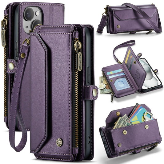 For iPhone 15 CaseMe C36 Card Slots Zipper Wallet RFID Anti-theft Leather Phone Case(Purple) - iPhone 15 Cases by CaseMe | Online Shopping South Africa | PMC Jewellery | Buy Now Pay Later Mobicred