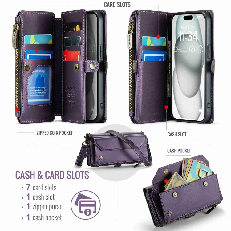 For iPhone 15 CaseMe C36 Card Slots Zipper Wallet RFID Anti-theft Leather Phone Case(Purple) - iPhone 15 Cases by CaseMe | Online Shopping South Africa | PMC Jewellery | Buy Now Pay Later Mobicred