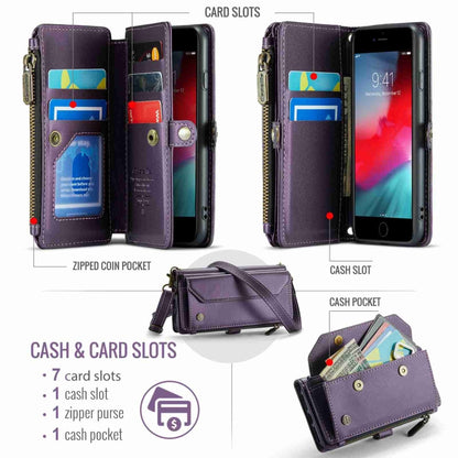 For iPhone SE 2022 / SE 2020 CaseMe C36 Card Slots Zipper Wallet RFID Anti-theft Leather Phone Case(Purple) - iPhone SE 2022 / 2020 / 8 / 7 Cases by CaseMe | Online Shopping South Africa | PMC Jewellery | Buy Now Pay Later Mobicred