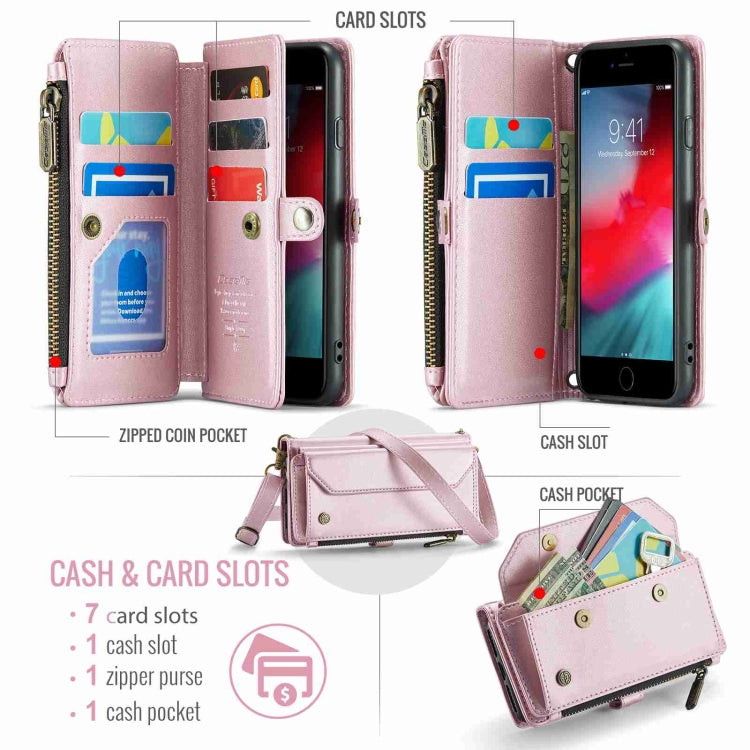 For iPhone SE 2022 / SE 2020 CaseMe C36 Card Slots Zipper Wallet RFID Anti-theft Leather Phone Case(Pink) - iPhone SE 2022 / 2020 / 8 / 7 Cases by CaseMe | Online Shopping South Africa | PMC Jewellery | Buy Now Pay Later Mobicred