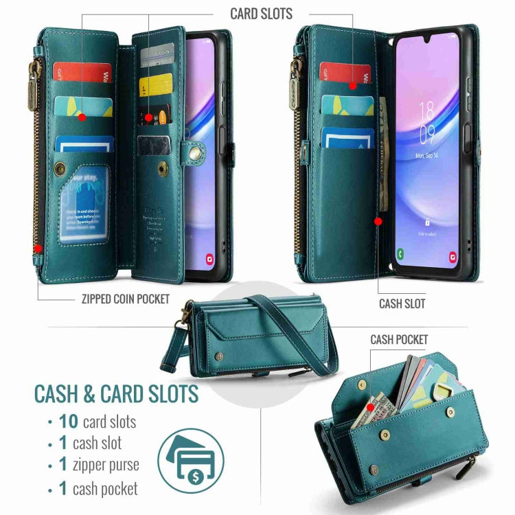 For Samsung Galaxy A15 CaseMe C36 Card Slots Zipper Wallet RFID Anti-theft Leather Phone Case(Blue-green) - Galaxy Phone Cases by CaseMe | Online Shopping South Africa | PMC Jewellery | Buy Now Pay Later Mobicred