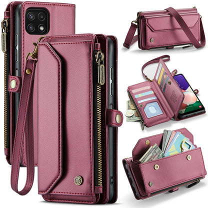 For Samsung Galaxy A22 5G CaseMe C36 Card Slots Zipper Wallet RFID Anti-theft Leather Phone Case(Wine Red) - Galaxy Phone Cases by CaseMe | Online Shopping South Africa | PMC Jewellery | Buy Now Pay Later Mobicred