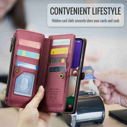 For Samsung Galaxy A22 5G CaseMe C36 Card Slots Zipper Wallet RFID Anti-theft Leather Phone Case(Wine Red) - Galaxy Phone Cases by CaseMe | Online Shopping South Africa | PMC Jewellery | Buy Now Pay Later Mobicred