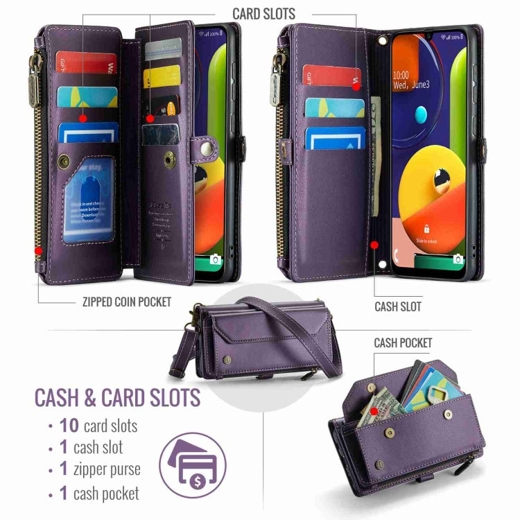 For Samsung Galaxy A30s / A50s / A50 CaseMe C36 Card Slots Zipper Wallet RFID Anti-theft Leather Phone Case(Purple) - Galaxy Phone Cases by CaseMe | Online Shopping South Africa | PMC Jewellery | Buy Now Pay Later Mobicred