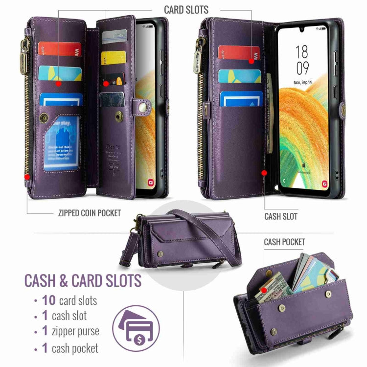 For Samsung Galaxy A33 5G CaseMe C36 Card Slots Zipper Wallet RFID Anti-theft Leather Phone Case(Purple) - Galaxy Phone Cases by CaseMe | Online Shopping South Africa | PMC Jewellery | Buy Now Pay Later Mobicred