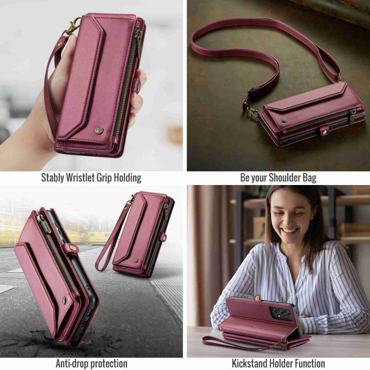 For Samsung Galaxy A52 / A52s 5G CaseMe C36 Card Slots Zipper Wallet RFID Anti-theft Leather Phone Case(Wine Red) - Galaxy Phone Cases by CaseMe | Online Shopping South Africa | PMC Jewellery | Buy Now Pay Later Mobicred