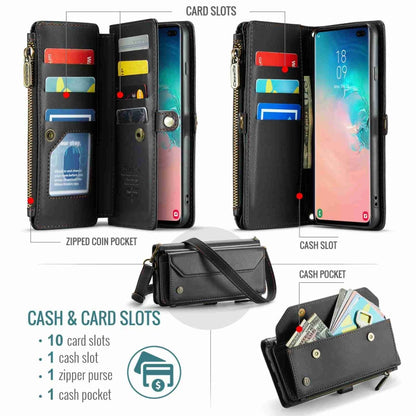 For Samsung Galaxy S10+ CaseMe C36 Card Slots Zipper Wallet RFID Anti-theft Leather Phone Case(Black) - Galaxy Phone Cases by CaseMe | Online Shopping South Africa | PMC Jewellery | Buy Now Pay Later Mobicred