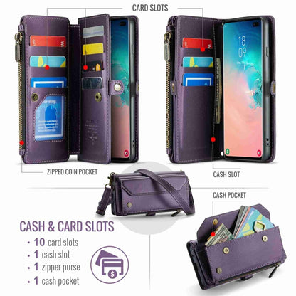 For Samsung Galaxy S10+ CaseMe C36 Card Slots Zipper Wallet RFID Anti-theft Leather Phone Case(Purple) - Galaxy Phone Cases by CaseMe | Online Shopping South Africa | PMC Jewellery | Buy Now Pay Later Mobicred