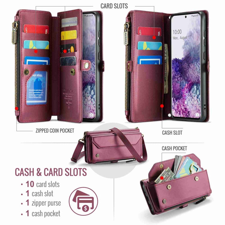 For Samsung Galaxy S20+ CaseMe C36 Card Slots Zipper Wallet RFID Anti-theft Leather Phone Case(Wine Red) - Galaxy Phone Cases by CaseMe | Online Shopping South Africa | PMC Jewellery | Buy Now Pay Later Mobicred