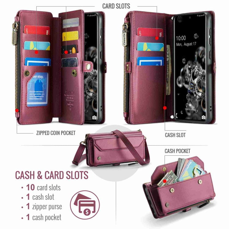 For Samsung Galaxy S20 Ultra CaseMe C36 Card Slots Zipper Wallet RFID Anti-theft Leather Phone Case(Wine Red) - Galaxy Phone Cases by CaseMe | Online Shopping South Africa | PMC Jewellery | Buy Now Pay Later Mobicred