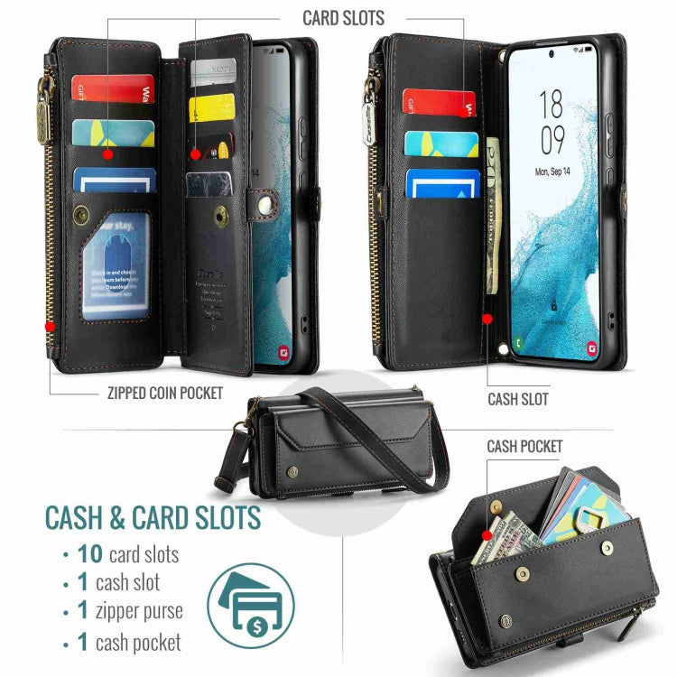 For Samsung Galaxy S22+ 5G CaseMe C36 Card Slots Zipper Wallet RFID Anti-theft Leather Phone Case(Black) - Galaxy S22+ 5G Cases by CaseMe | Online Shopping South Africa | PMC Jewellery | Buy Now Pay Later Mobicred