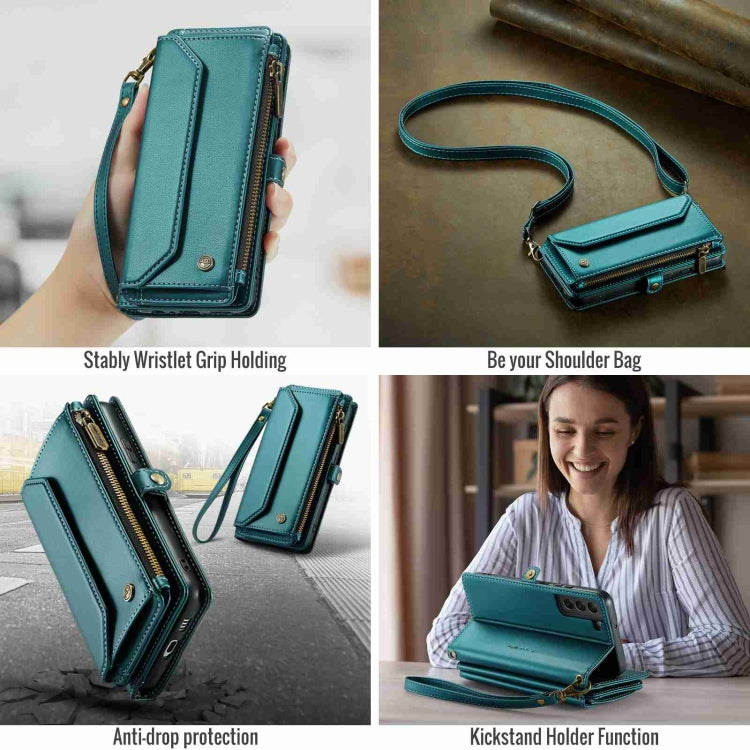 For Samsung Galaxy S22 5G CaseMe C36 Card Slots Zipper Wallet RFID Anti-theft Leather Phone Case(Blue-green) - Galaxy S22 5G Cases by CaseMe | Online Shopping South Africa | PMC Jewellery | Buy Now Pay Later Mobicred