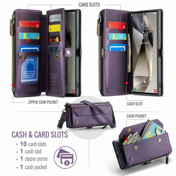 For Samsung Galaxy S24 Ultra 5G CaseMe C36 Card Slots Zipper Wallet RFID Anti-theft Leather Phone Case(Purple) - Galaxy S24 Ultra 5G Cases by CaseMe | Online Shopping South Africa | PMC Jewellery | Buy Now Pay Later Mobicred