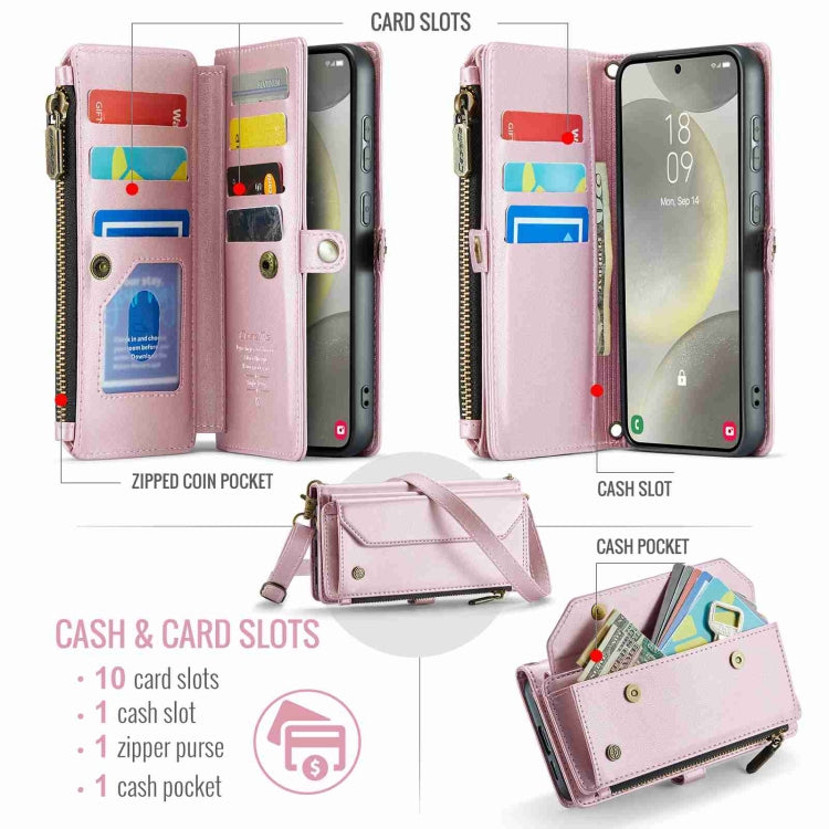 For Samsung Galaxy S24+ 5G CaseMe C36 Card Slots Zipper Wallet RFID Anti-theft Leather Phone Case(Pink) - Galaxy S24+ 5G Cases by CaseMe | Online Shopping South Africa | PMC Jewellery | Buy Now Pay Later Mobicred