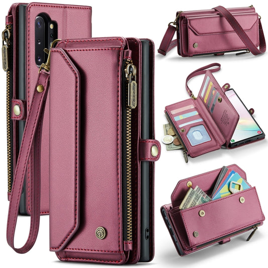 For Samsung Galaxy Note10+ CaseMe C36 Card Slots Zipper Wallet RFID Anti-theft Leather Phone Case(Wine Red) - Galaxy Phone Cases by CaseMe | Online Shopping South Africa | PMC Jewellery | Buy Now Pay Later Mobicred