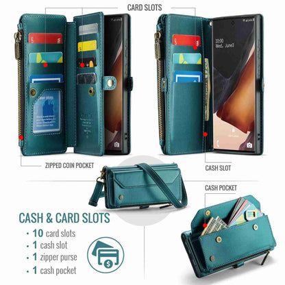 For Samsung Galaxy Note20 Ultra CaseMe C36 Card Slots Zipper Wallet RFID Anti-theft Leather Phone Case(Blue-green) - Galaxy Note20 Ultra Cases by CaseMe | Online Shopping South Africa | PMC Jewellery | Buy Now Pay Later Mobicred