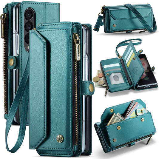 For Samsung Galaxy Z Fold3 CaseMe C36 Card Slots Zipper Wallet RFID Anti-theft Leather Phone Case(Blue-green) - Galaxy Phone Cases by CaseMe | Online Shopping South Africa | PMC Jewellery | Buy Now Pay Later Mobicred