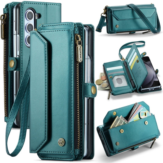 For Samsung Galaxy Z Fold5 CaseMe C36 Card Slots Zipper Wallet RFID Anti-theft Leather Phone Case(Blue-green) - Galaxy Z Fold5 Cases by CaseMe | Online Shopping South Africa | PMC Jewellery | Buy Now Pay Later Mobicred