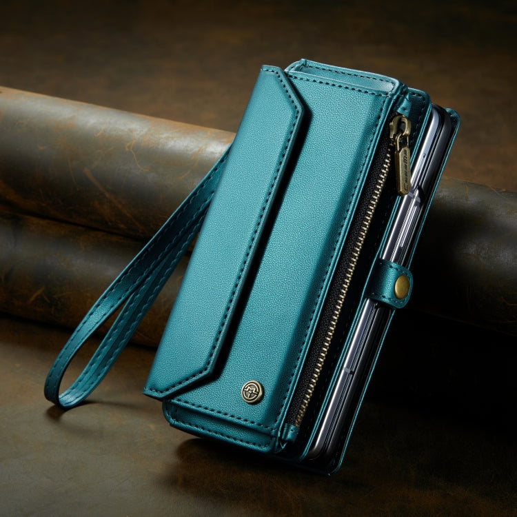 For Samsung Galaxy Z Fold5 CaseMe C36 Card Slots Zipper Wallet RFID Anti-theft Leather Phone Case(Blue-green) - Galaxy Z Fold5 Cases by CaseMe | Online Shopping South Africa | PMC Jewellery | Buy Now Pay Later Mobicred