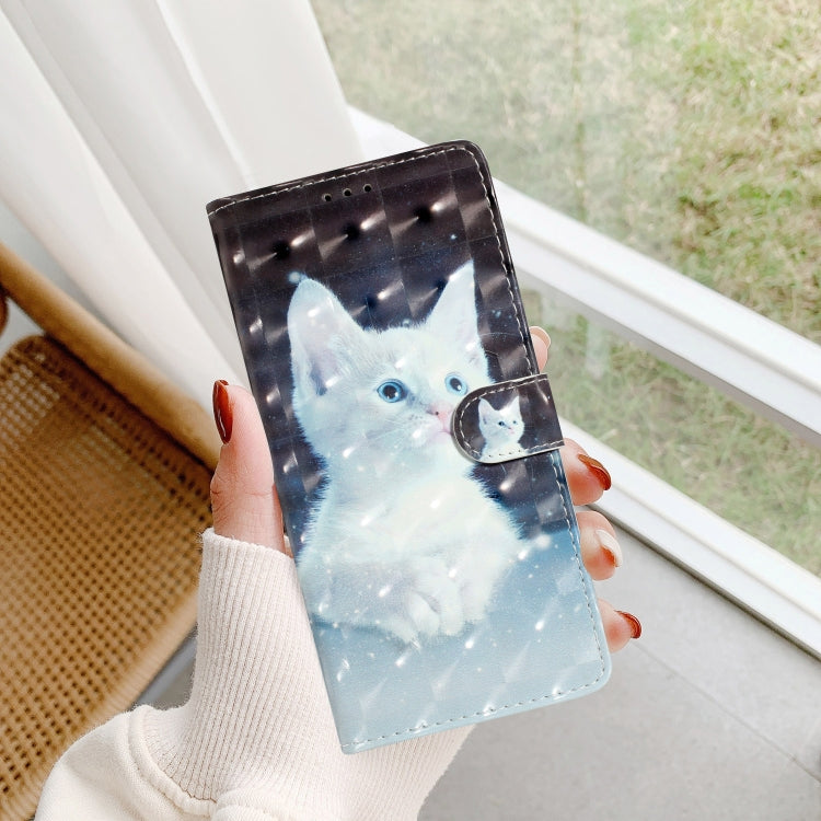 For Motorola Edge 2024 3D Pattern Leather Phone Case(White Cat) - Motorola Cases by PMC Jewellery | Online Shopping South Africa | PMC Jewellery | Buy Now Pay Later Mobicred